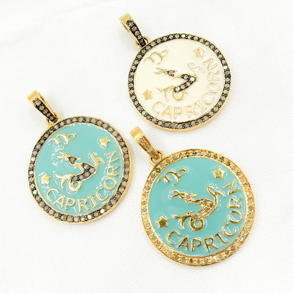 Diamond Sterling Silver Capricorn Zodiac Enamel Pendant