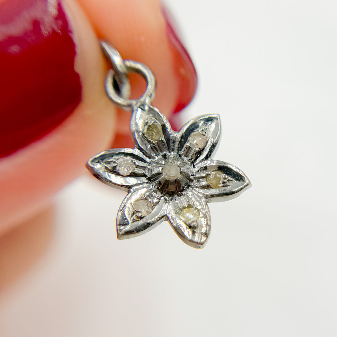 DC553. Diamond Sterling Silver Flower Charm