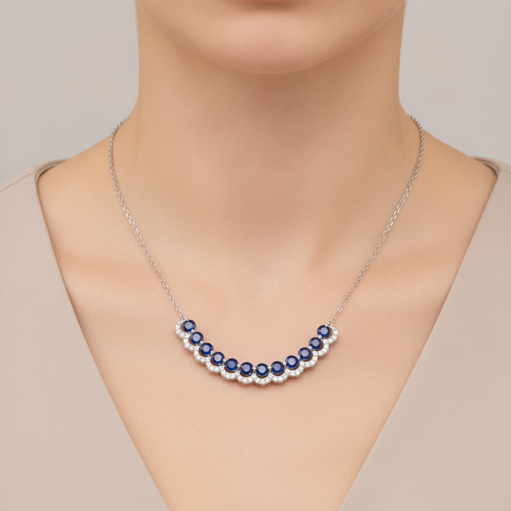 NFD72909. 14K Solid Gold Diamond and Gemstone Necklace