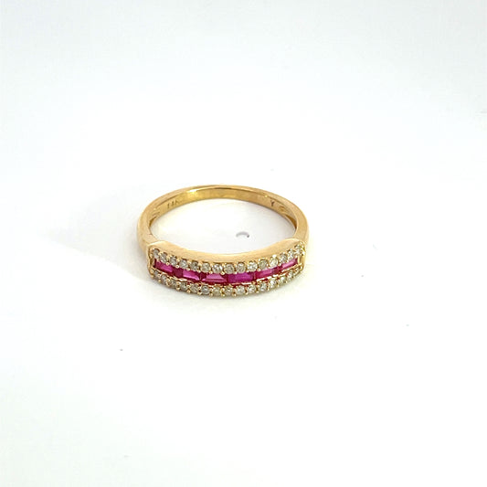 14k Solid Yellow Gold Diamond Ruby Band Ring.