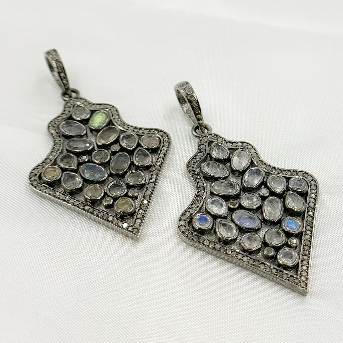 DSP012. Diamond Sterling Silver Fancy Shape Pendant with Gemstone