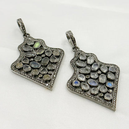 DSP012. Diamond Sterling Silver Fancy Shape Pendant with Gemstone