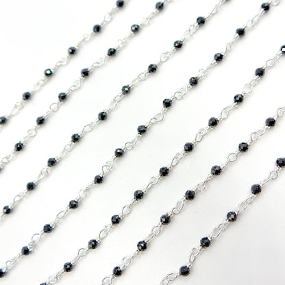 BSP24SS. Black Spinel 925 Sterling Silver Wire Wrap Chain