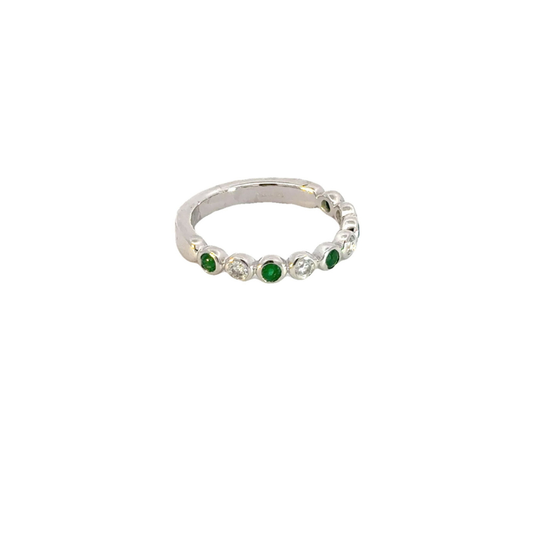 14k Solid Gold Emerald and Diamond Band Ring.