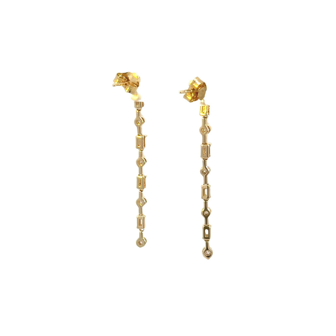 EFG52100. 14k Solid Gold Diamond Baguette Dangle Earrings