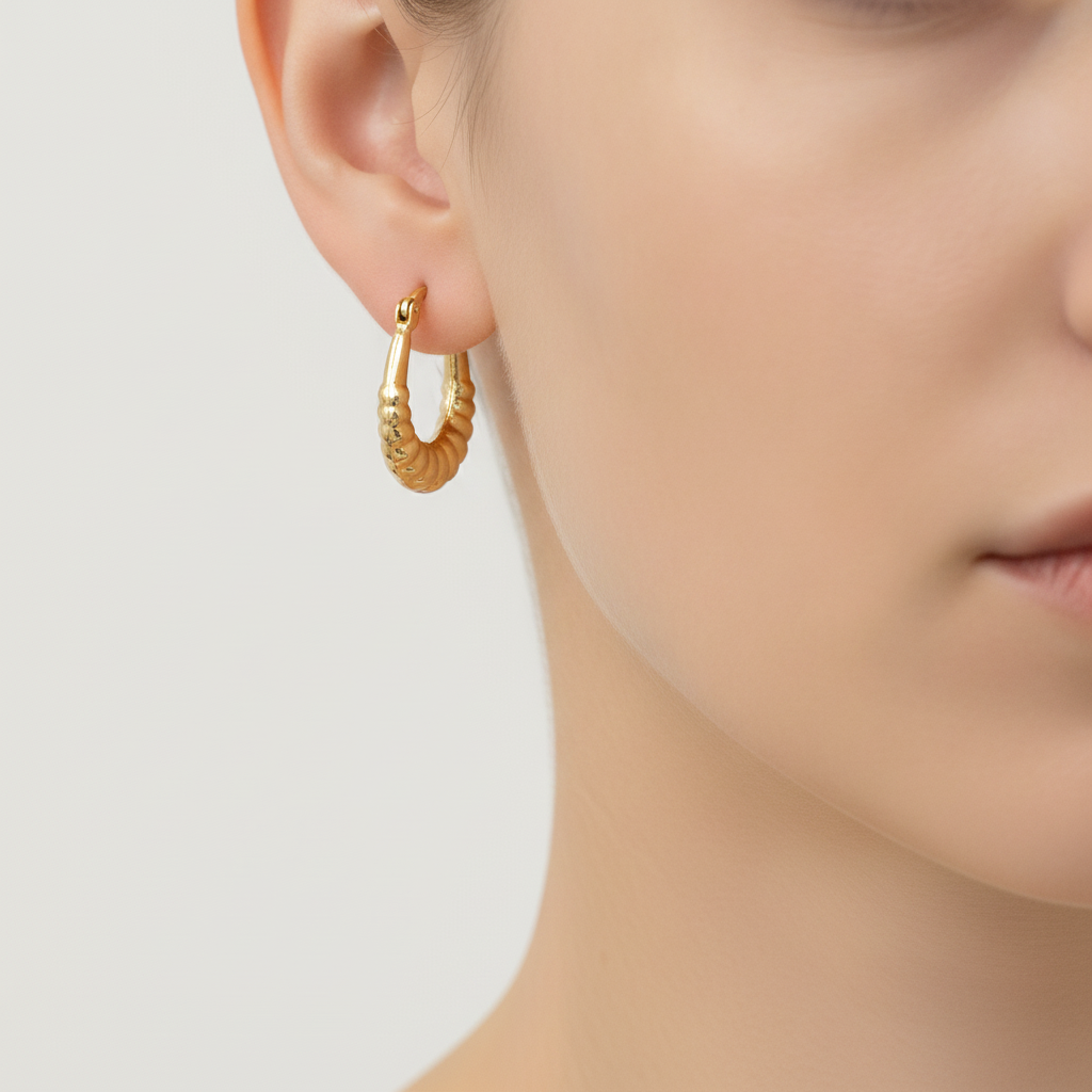GER176. 14k Yellow Gold Croissant Small Hollow Hoops