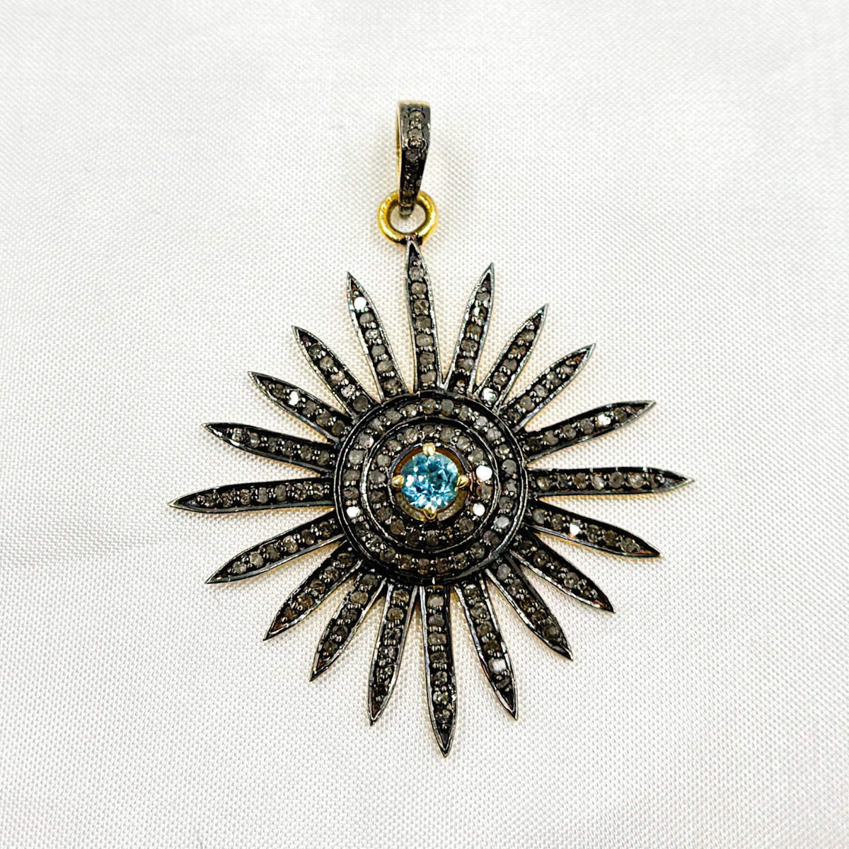 DP065. Diamond Sterling Silver Sun Pendant with Gemstone