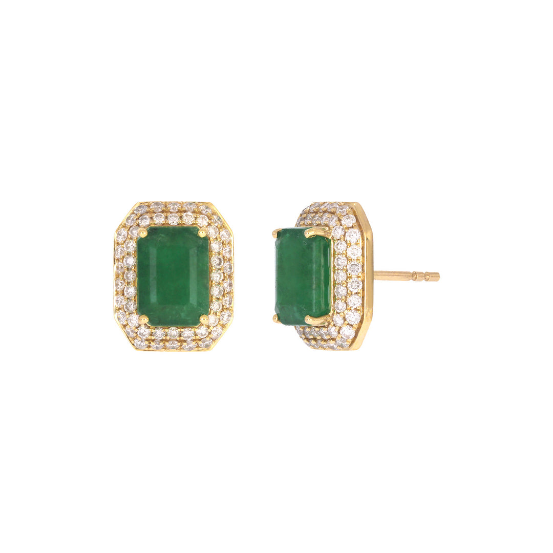 CE97162EM7X5. 14K Solid Gold Diamonds and Emerald Square Stud Earrings