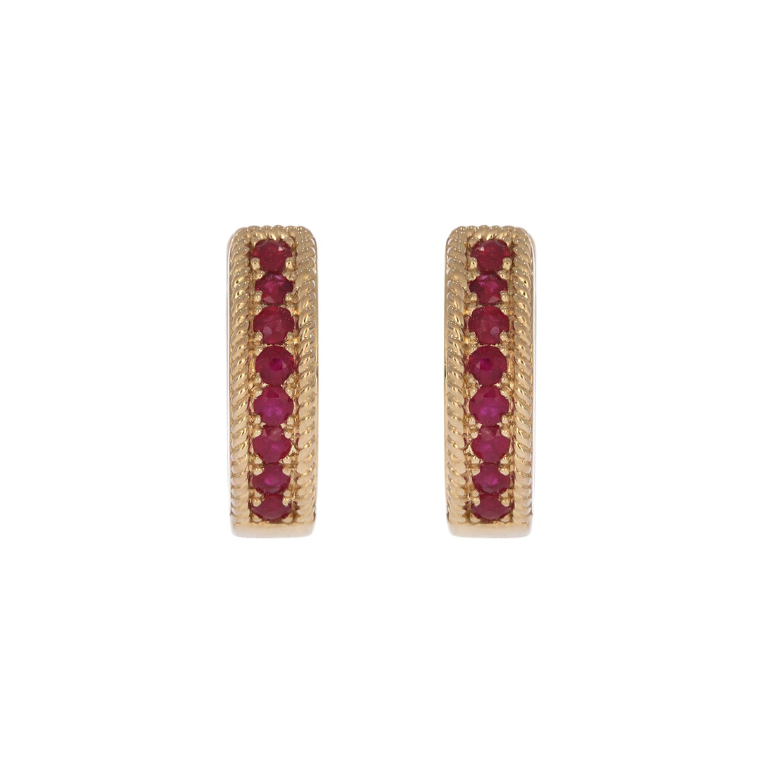EHZ57668RU. 14K Solid Yellow Gold Ruby Huggies