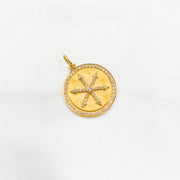 14K Gold Charm Circle Pendant with Diamonds. GDP272