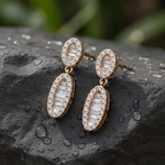 Load image into Gallery viewer, EFJ54504. 14K Solid Gold Diamond Baguette Dangle Stud Earrings