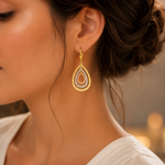 Load image into Gallery viewer, GER113. 14K Solid Gold Dangle Earring with Tri - Color Diamond Cut Drops.