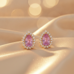 Load image into Gallery viewer, CE96380PS6X4. 14K Solid Gold Pink Sapphire and Diamond Drop Stud Earrings