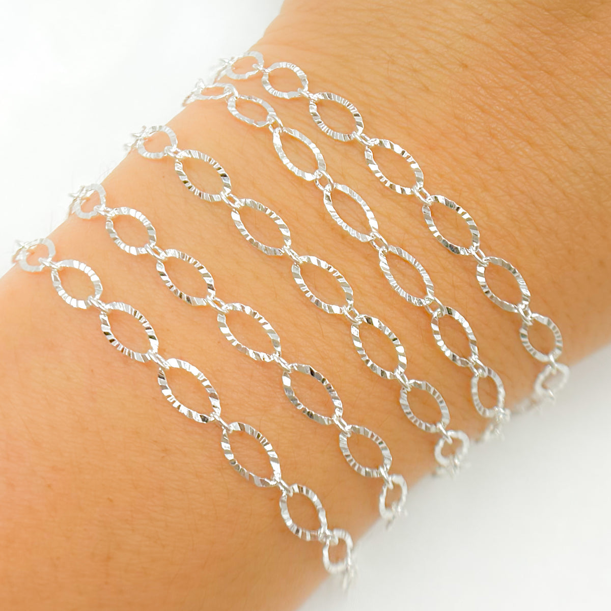 Silver Diamond Cut Oval Cable Chains