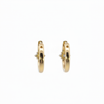 Load image into Gallery viewer, EHD57626. 14K Solid Yellow Gold Diamond Flower Huggie Hoop Earrings