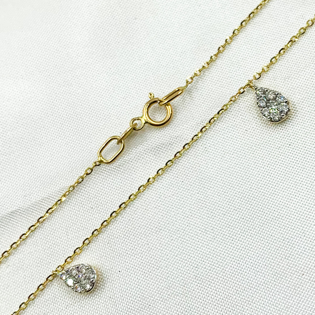 NT112825. 14K Solid Gold Diamond Drop Dangle Necklace