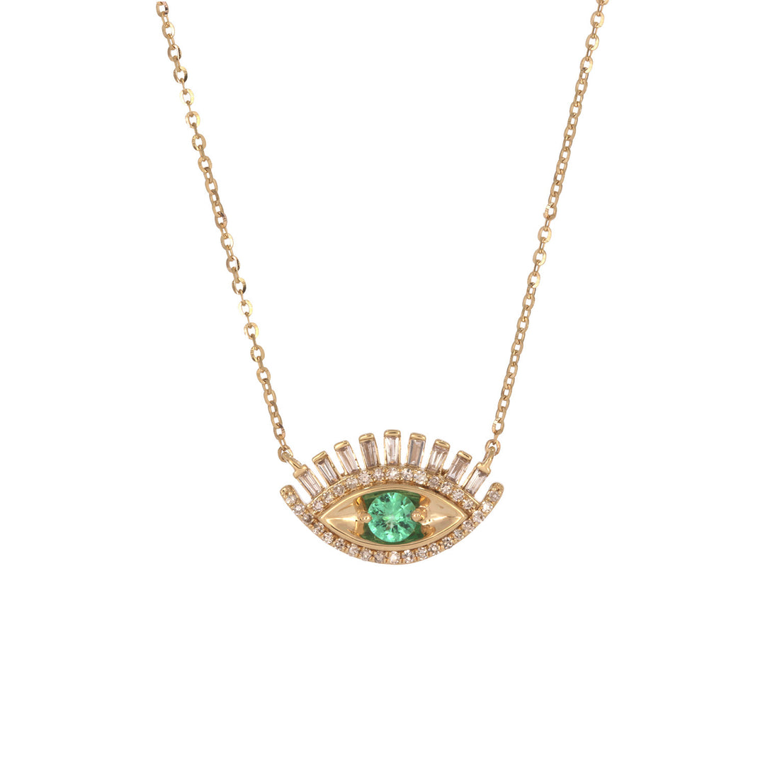 NFD70803. 14k Solid Yellow Gold, Diamonds & Precious Stones Cable Link Evil Eye Necklace