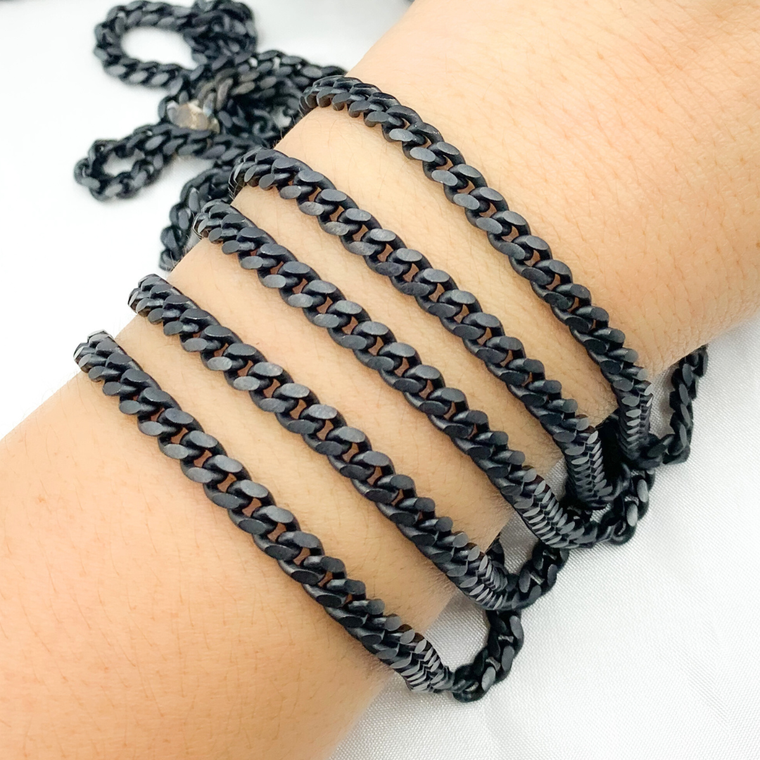 X23BRM. Black Rhodium 925 Sterling Silver Smooth Curb Chain.