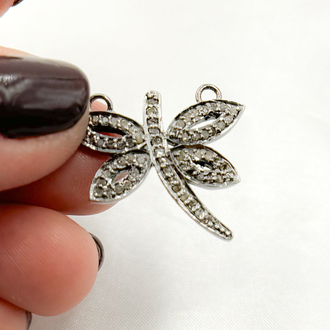 DC421. Diamond Sterling Silver Dragonfly Connector Charm