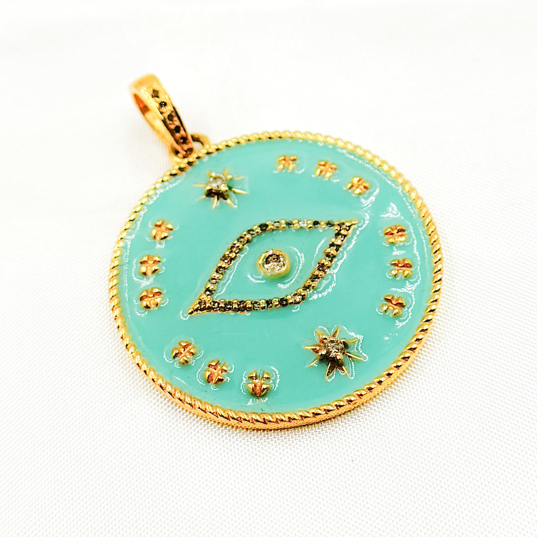 DP709A. Diamond Sterling Silver Round Eye and Star Enamel Pendant