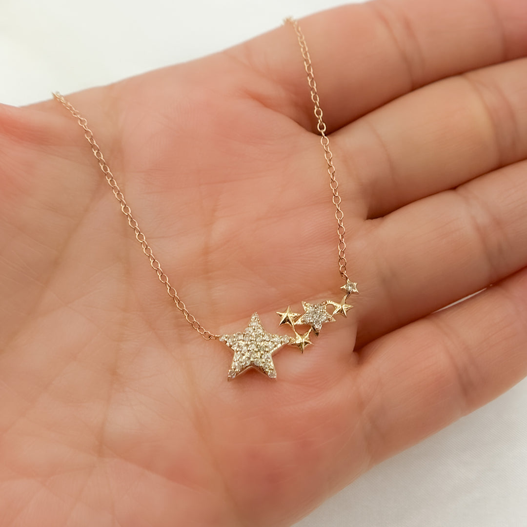 14K Solid Gold Stars Diamond Necklace. NFD70372