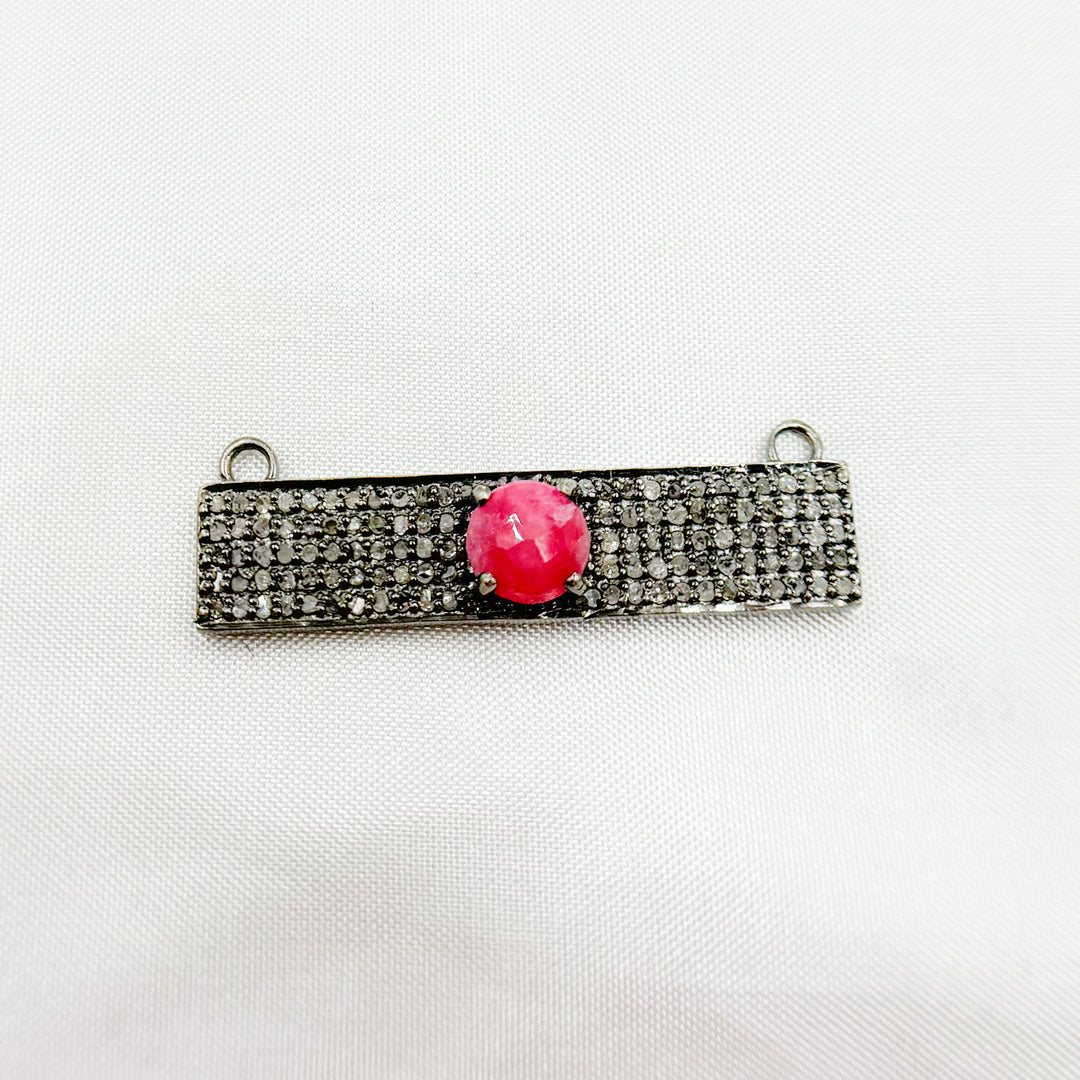 DC10. Silver Diamond and Gemstone Rectangle Connector