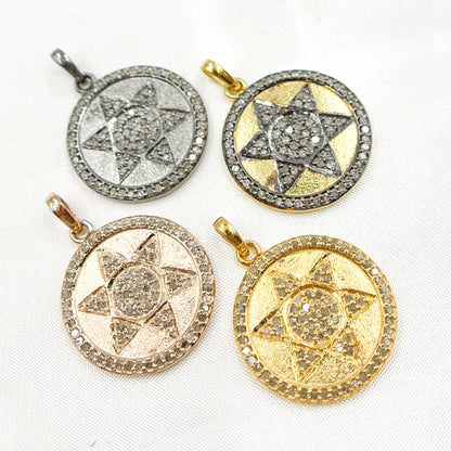 DP220. Diamond Sterling Silver Round Star Pendant
