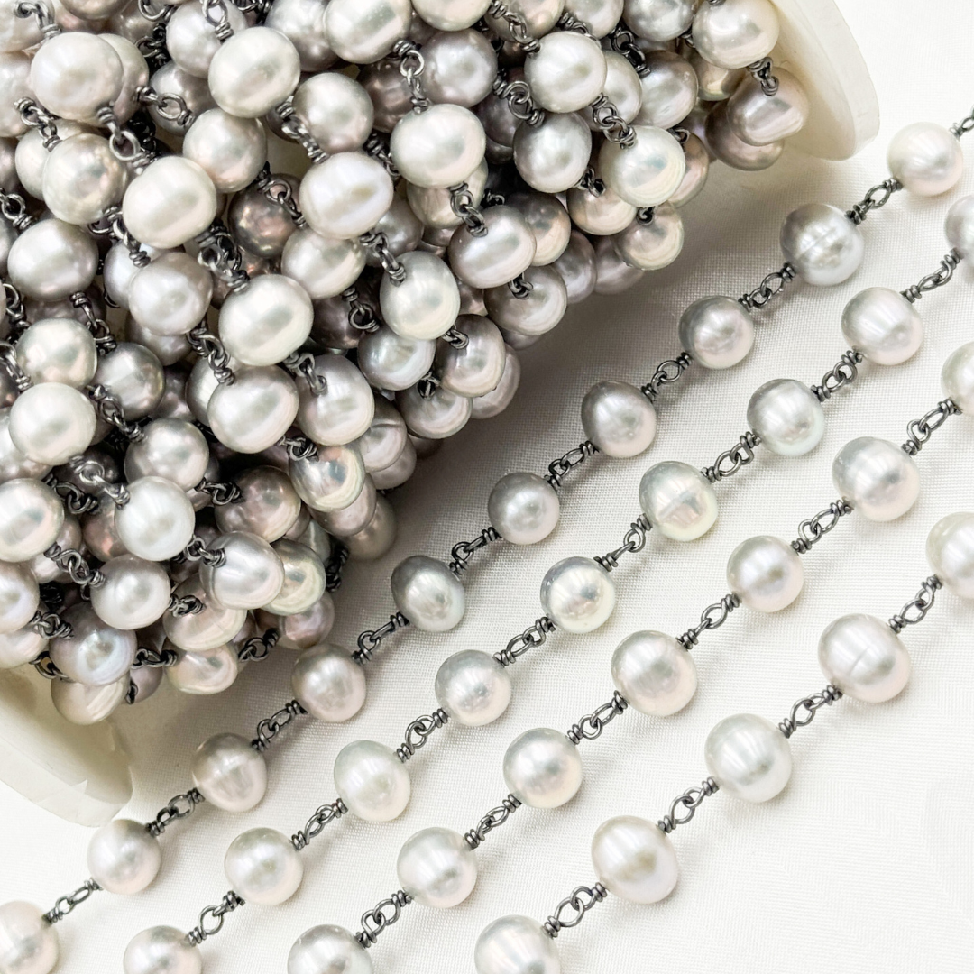 Grey Freshwater Pearl Wire Wrap Chain. PRL17