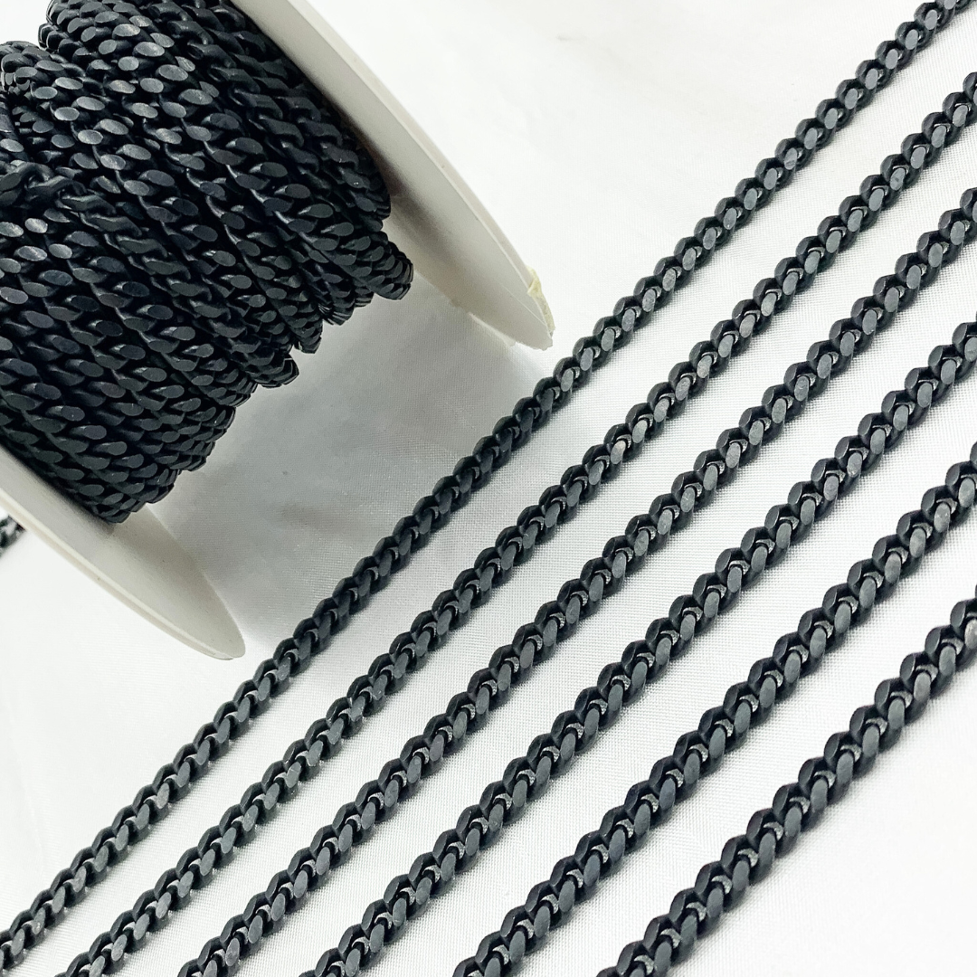 X23BRM. Black Rhodium 925 Sterling Silver Smooth Curb Chain.