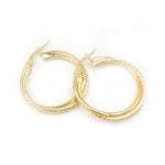 Load image into Gallery viewer, 15850006724. 14K Solid Gold Smooth and Ribbed Hollow Double Hoop Earrings
