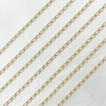 Sterling Silver Gold Plated White Enamel Cable Link Chains