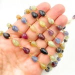 Load image into Gallery viewer, MSA27. Multi Sapphire Tear Drop Shape Gold Plated Wire Chain