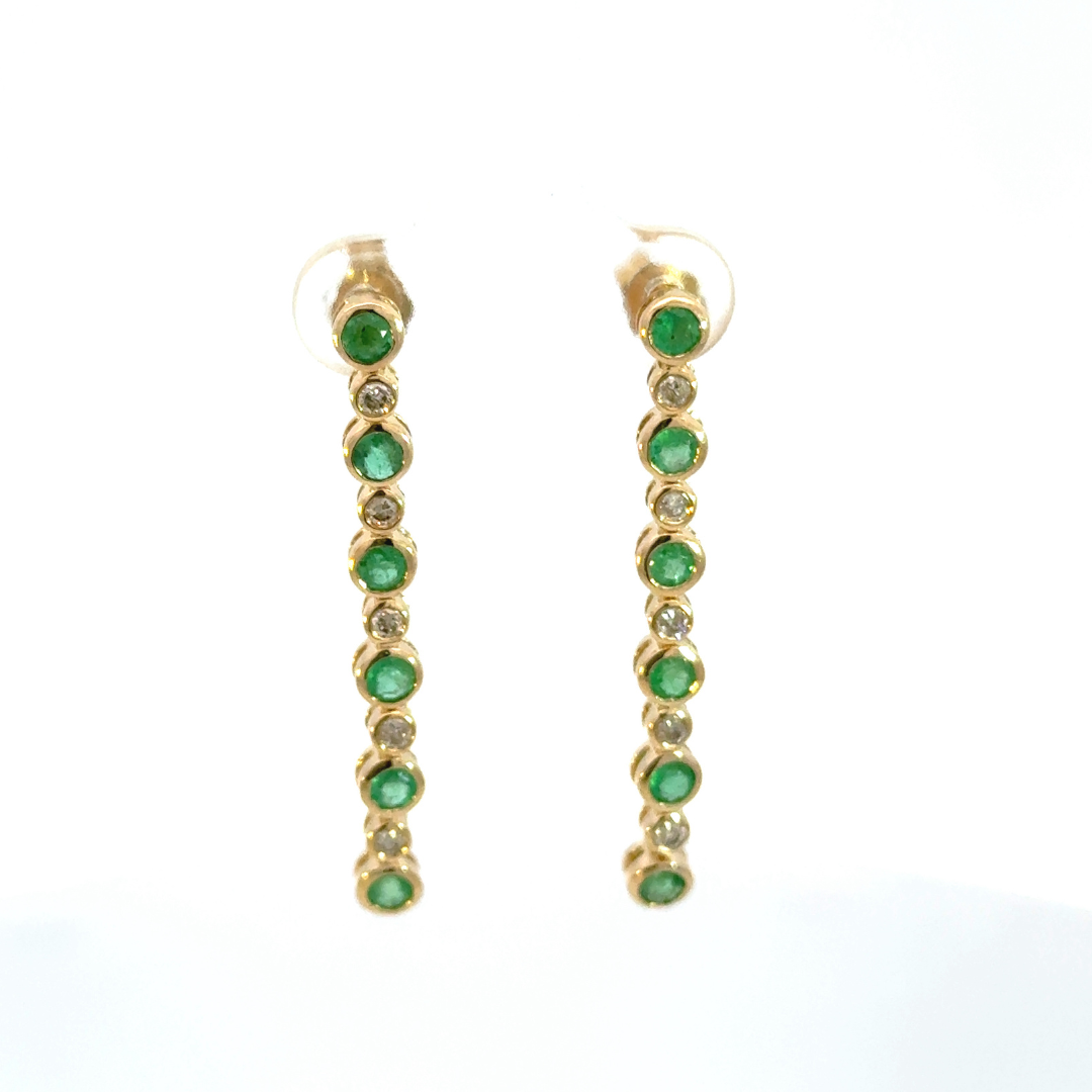 14k Solid Gold Diamond and Emerald Dangle Circles Earrings.  EFF52175EM