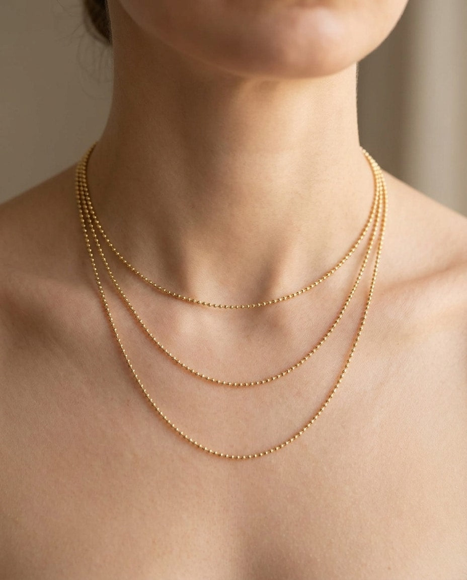 100CP. 14K Solid Gold Ball Necklace