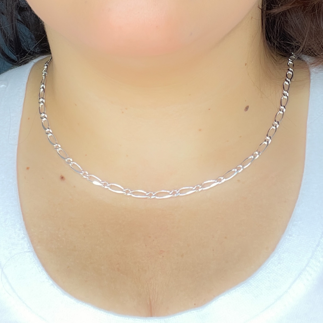 Z74FNecklace. 925 Sterling Silver Figaro Diamond Cut Necklace