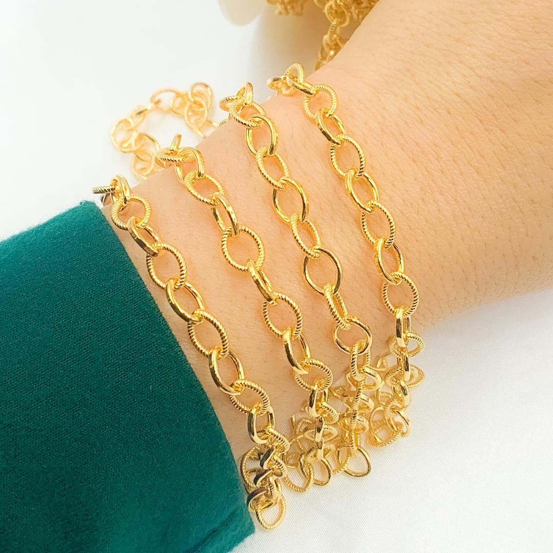 14k Gold Filled Cable Smooth and Hammered Links Chain. 589GF