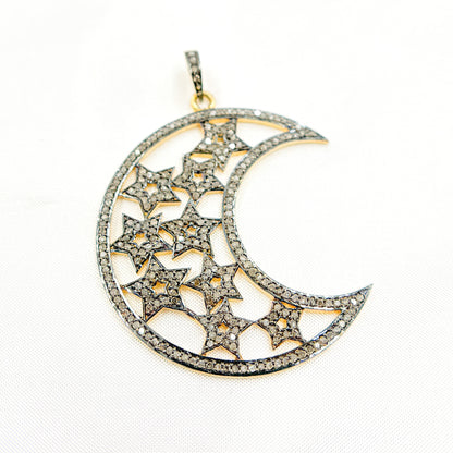 DP134. Diamond Sterling Silver Moon and Star Pendant