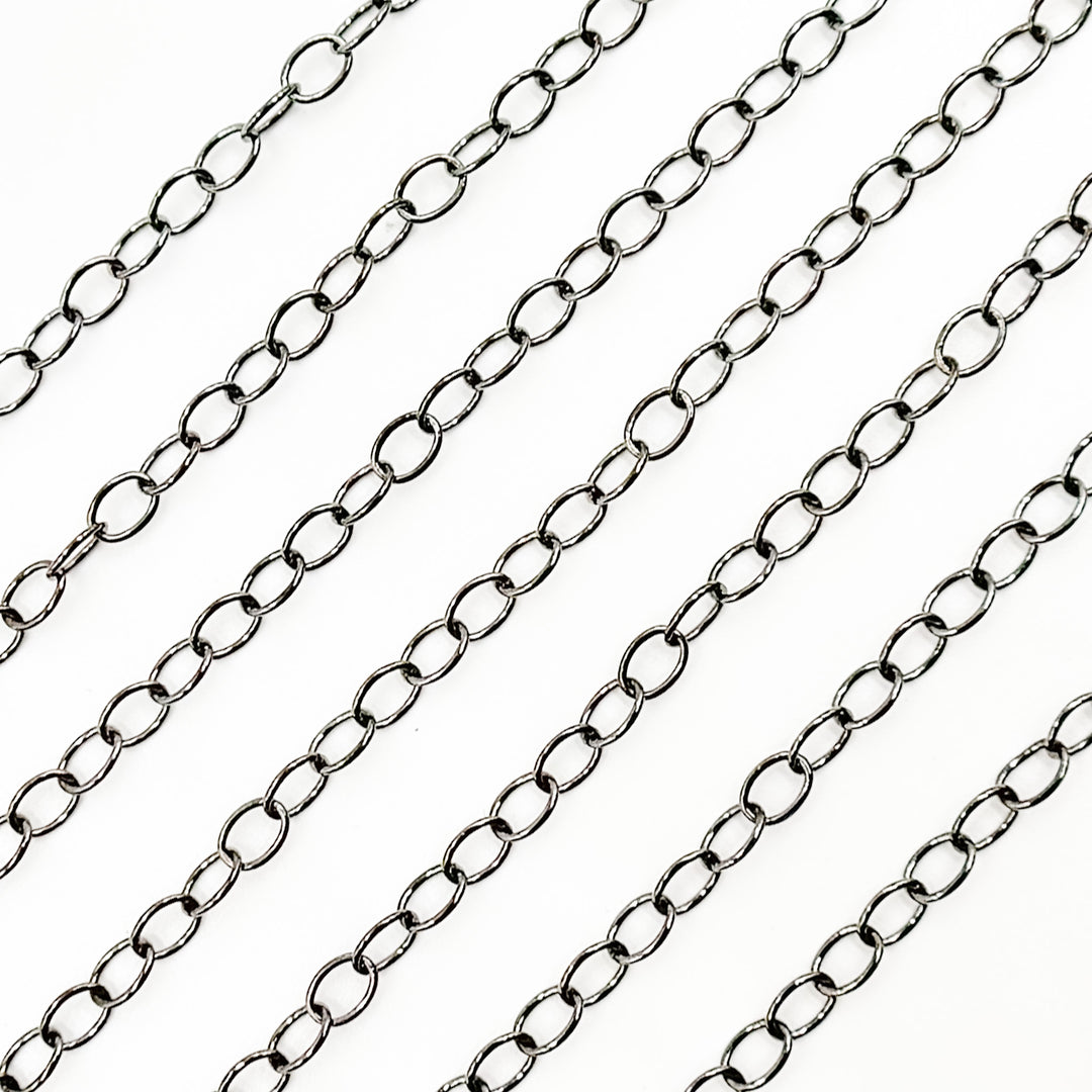 V191BR. Black Rhodium Sterling Silver Smooth Oval Link Chain