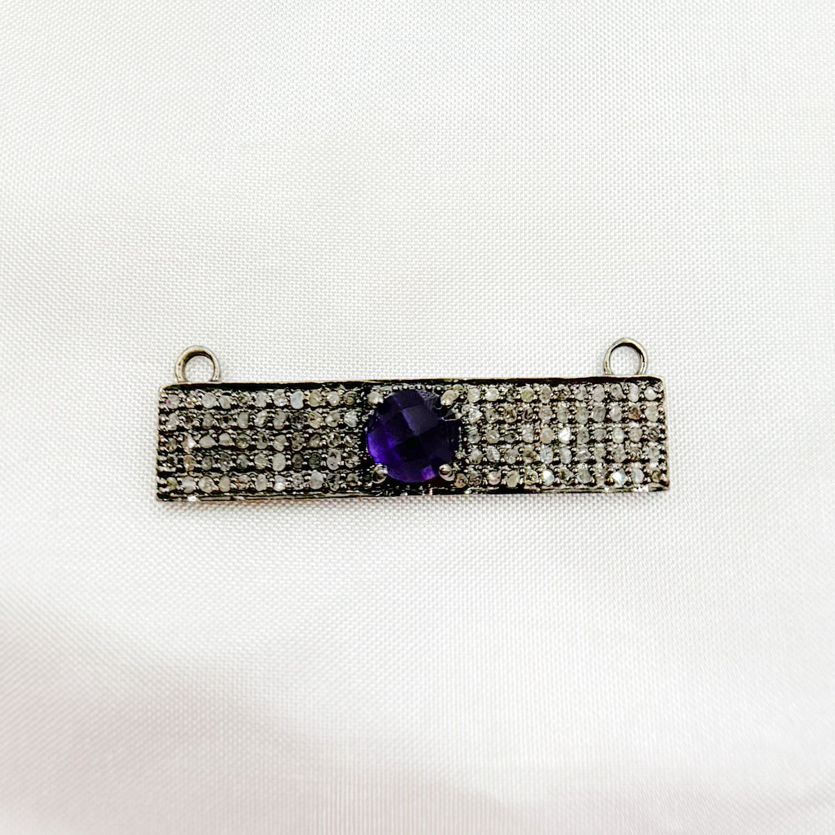 DC10. Silver Diamond and Gemstone Rectangle Connector