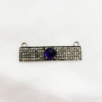 DC10. Silver Diamond and Gemstone Rectangle Connector