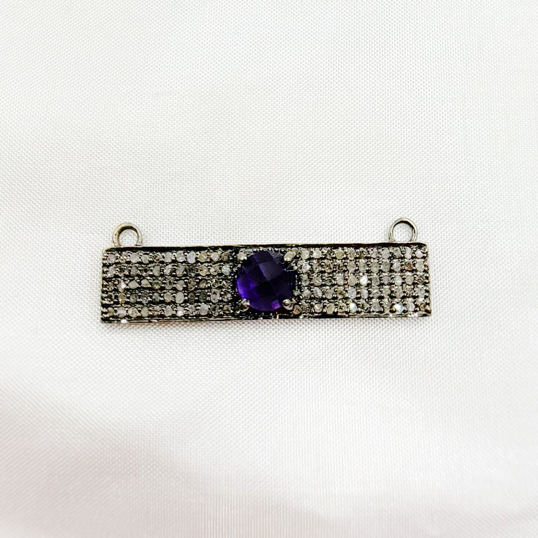 DC10. Silver Diamond and Gemstone Rectangle Connector