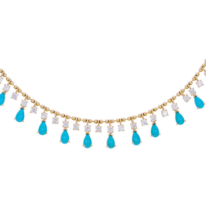 NFL71707. 14K Solid Gold Diamond and Gemstone Necklace