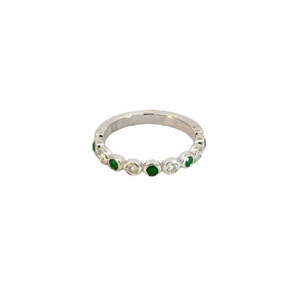 14k Solid Gold Emerald and Diamond Band Ring.