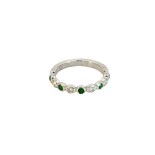 14k Solid Gold Emerald and Diamond Band Ring.