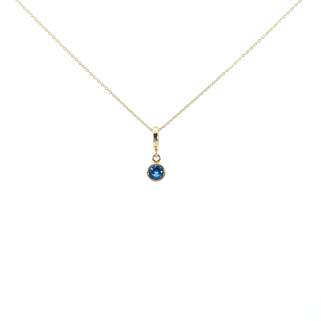 CMF00357B. 14K Solid Gold Blue Natural Diamond Round Charm
