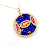 Load image into Gallery viewer, Shop Now Gold Round Evil Eye and Stars Pendant
