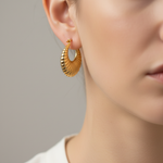 Load image into Gallery viewer, GER121. 14K Solid Gold Chunky Croissant Hollow Hoop Earrings