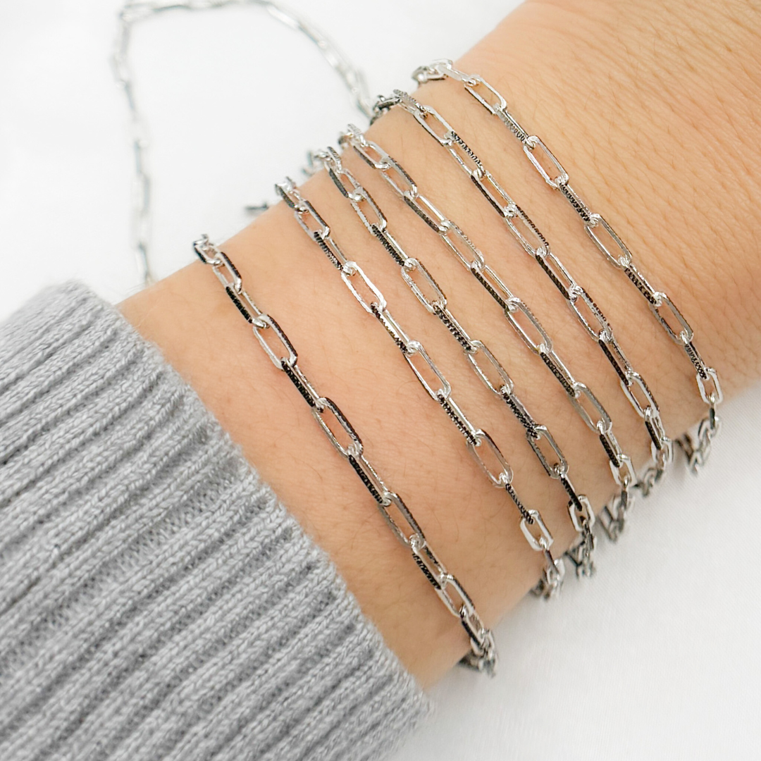 Two Tone Black Rhodium and 925 Sterling Silver Paperclip Chain