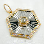 Load image into Gallery viewer, 14k Solid Gold Diamond and Sterling Silver Black Rhodium Hexagonal Charm. KSG32
