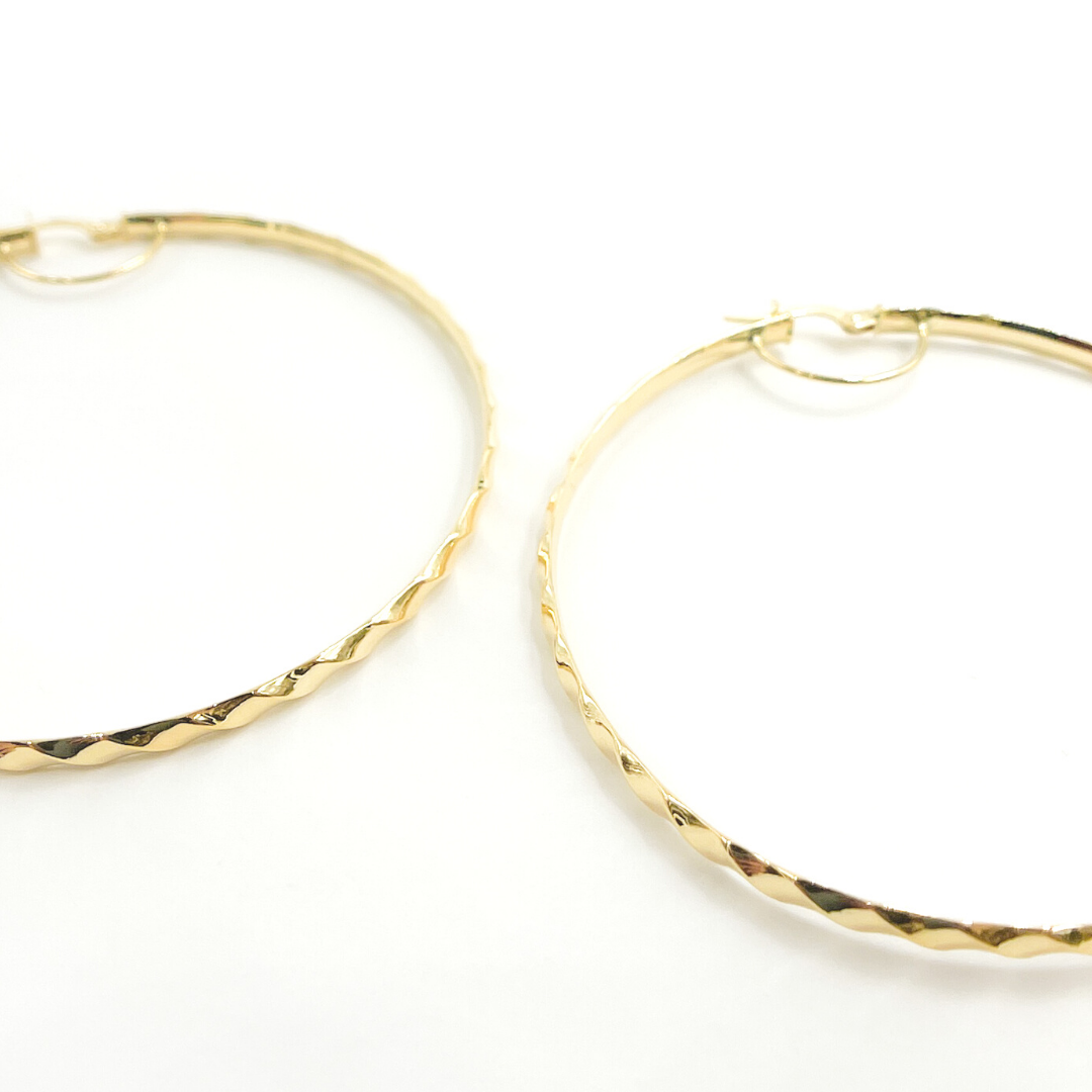 GER103. 14K Solid Gold Twisted Hoop Earrings